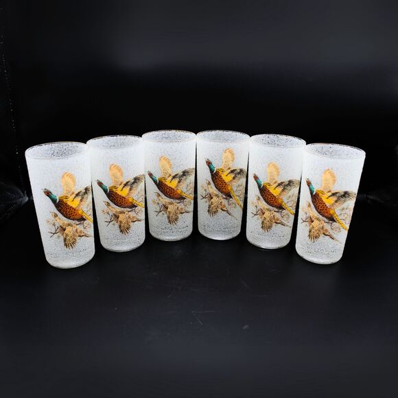 Vintage Highball Glasses Pheasant Design Tumblers West Virginia Glass Retro MCM - Picture 2 of 6